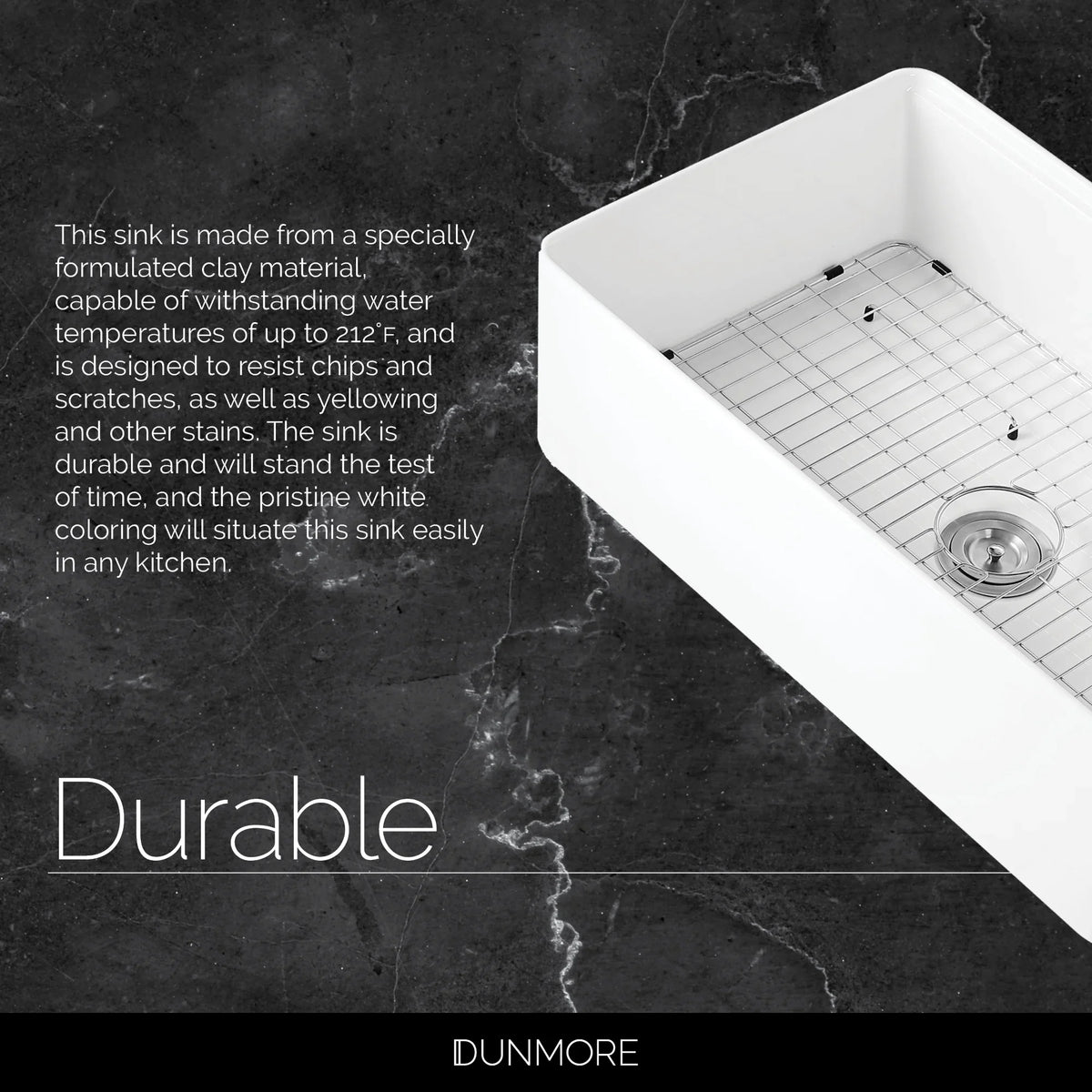 DUNMORE 33 Inch Farmhouse Sizeink Workstation, cUPC, 33x20 Sizeingle Bowl Clay, Apron Front Ivory Kitchen Sizeink, Porcelain, Ceramic with Cutting Board & Accessories