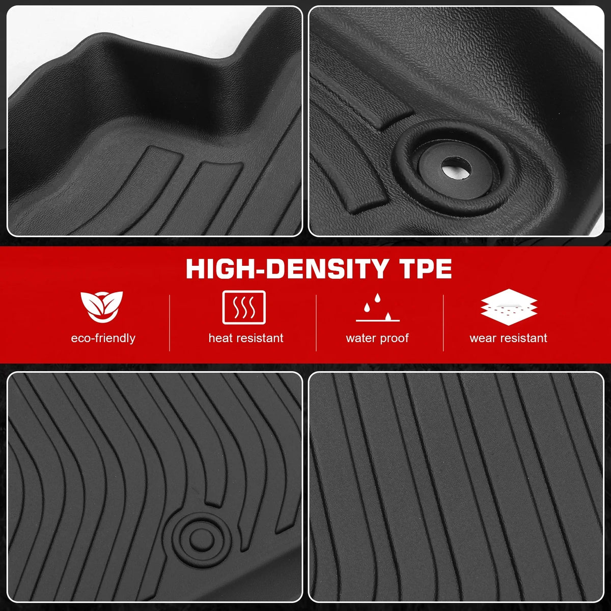 Ikon Motorsports Floor Mats & Trunk Mat Compatible With 2023-2024 Toyota Prius , Black 3D Molded Carpets Liner 1st 2nd Row Front Rear Pad 4PC TPE Thermo Plastic Elastomer All Weather Protector