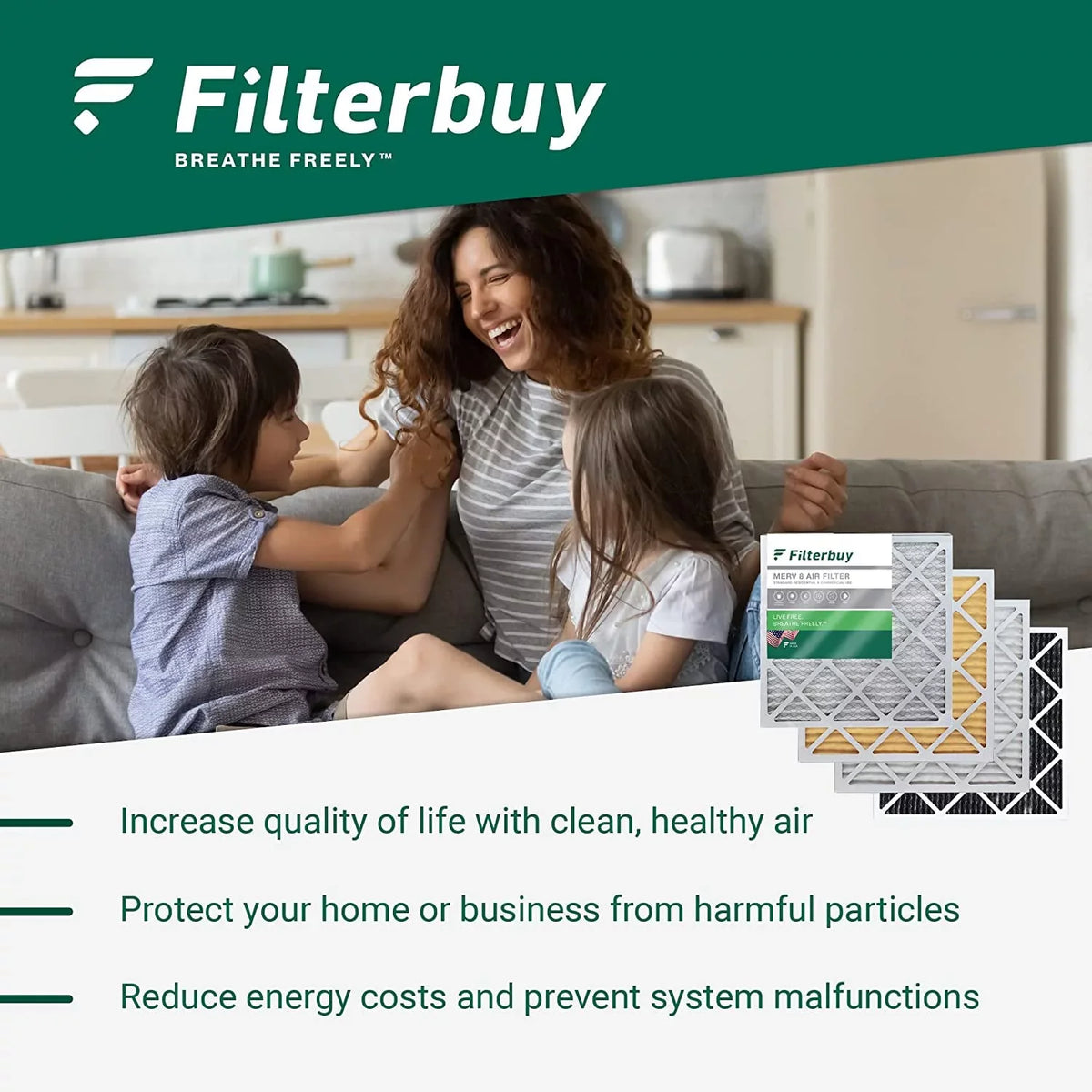 Filterbuy 12x24x1 MERV 8 Odor Eliminator Pleated HVAC AC Furnace Air Filters with Activated Carbon (6-Pack)