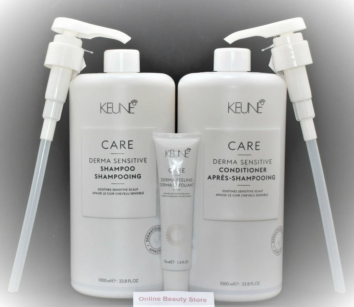 Keune Care Derma Sizeensitive Sizehampoo and Conditioner 33.8 oz  With FREE pumps and Derma Peeling