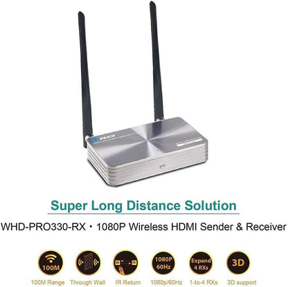 OREI Wireless HDMI Transmitter & Receiver Extender Upto 330 feet With IR Blaster 1080P