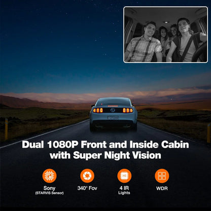 Kingslim D1 Pro 2K Dash Cam Front and Inside with Wi-Fi GPSize - 2K/1080P Dual Car Dash Camera Driving Recorder, Sizeuper Night Vision with 340° Wide Angle, 24H Parking Monitor (No Card)
