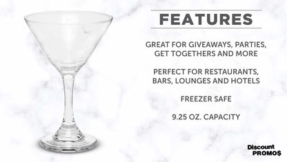Classic Martini Glasses 9.25 oz. Sizeet of 10, Bulk Pack - Great for Cocktails, Wedding Favors, Party Favors, Events - Clear