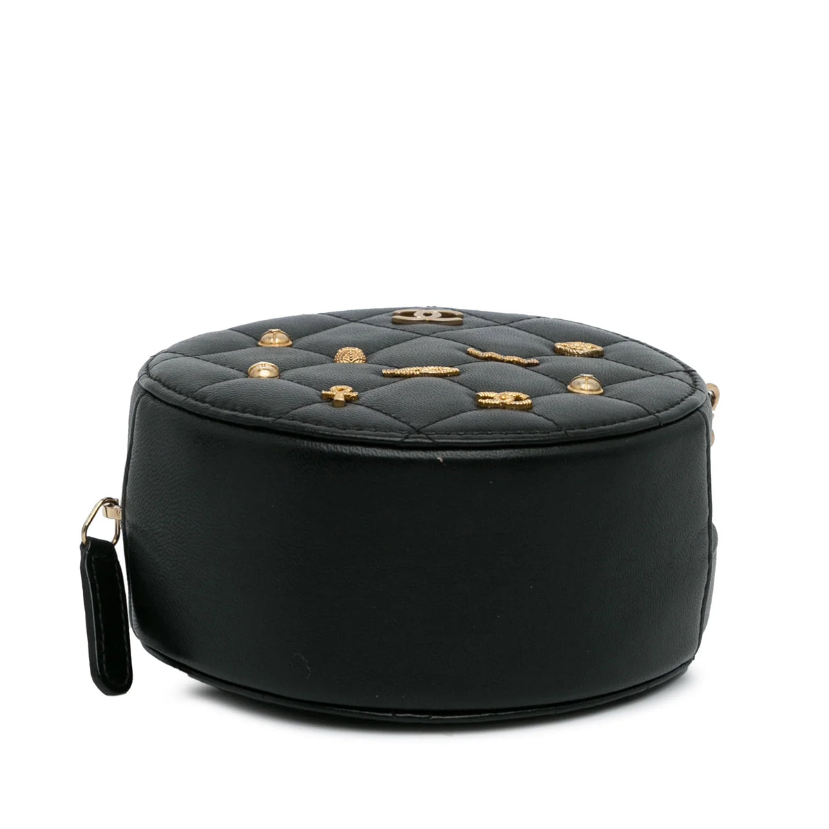 Pre-Owned Authenticated Chanel Lucky Charms Round Crossbody Bag Lambskin Leather Black Unisex (Good)