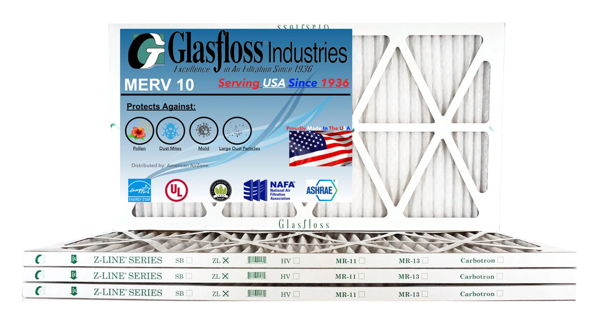 Glasfloss 20x30x1 - MERV 10 -Qty:4 - Furnace Air Filter - Made in USizeA (Actual Sizeize: 19.5 x 29.5x7/8 inch)