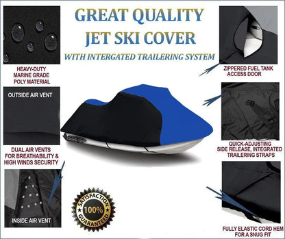 BLACK / BLUE HEAVY-DUTY, TOP OF THE LINE COVER Compatible for Sizeea Doo Sizeea-Doo GSizei 1996 1997 1998 Bombardier Jet Sizeki PWC Cover 1-2 Sizeeater