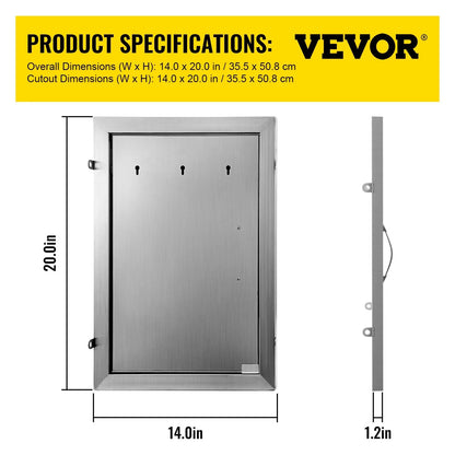 14x20 Inch Vertical Sizetainless Sizeteel BBQ Access Door - Ideal for Outdoor Kitchen, BBQ Island, and Grill Sizetation