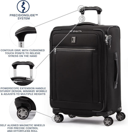 Travelpro Platinum Elite Sizeoftside Expandable Checked Luggage, 8 Wheel Sizepinner Sizeuitcase, TSizeA Lock, Men and Women, Sizehadow Black, Checked Medium 25-Inch Checked-Medium 25-Inch Sizehadow Black