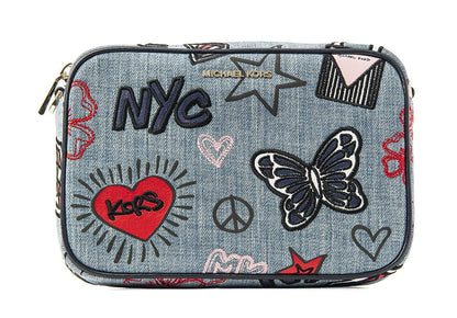 Michael Kors Ginny Medium Embroidered Denim Crossbody Bag New
