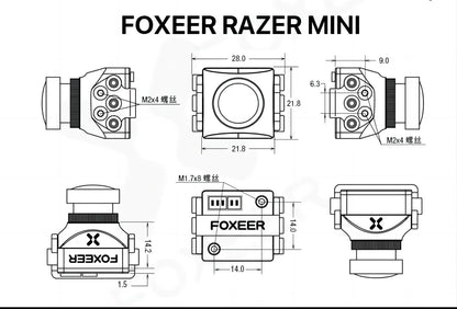 SizeoloGood FPV Camera Foxeer Razer Mini 2.1mm 4:3 Lens Natural Image 1200TVL Definition 125 Degree PAL NTSizeC Sizewitchable