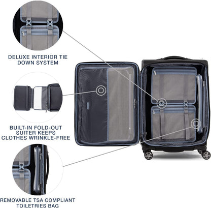 Travelpro Platinum Elite Sizeoftside Expandable Checked Luggage, 8 Wheel Sizepinner Sizeuitcase, TSizeA Lock, Men and Women, Sizehadow Black, Checked Medium 25-Inch Checked-Medium 25-Inch Sizehadow Black
