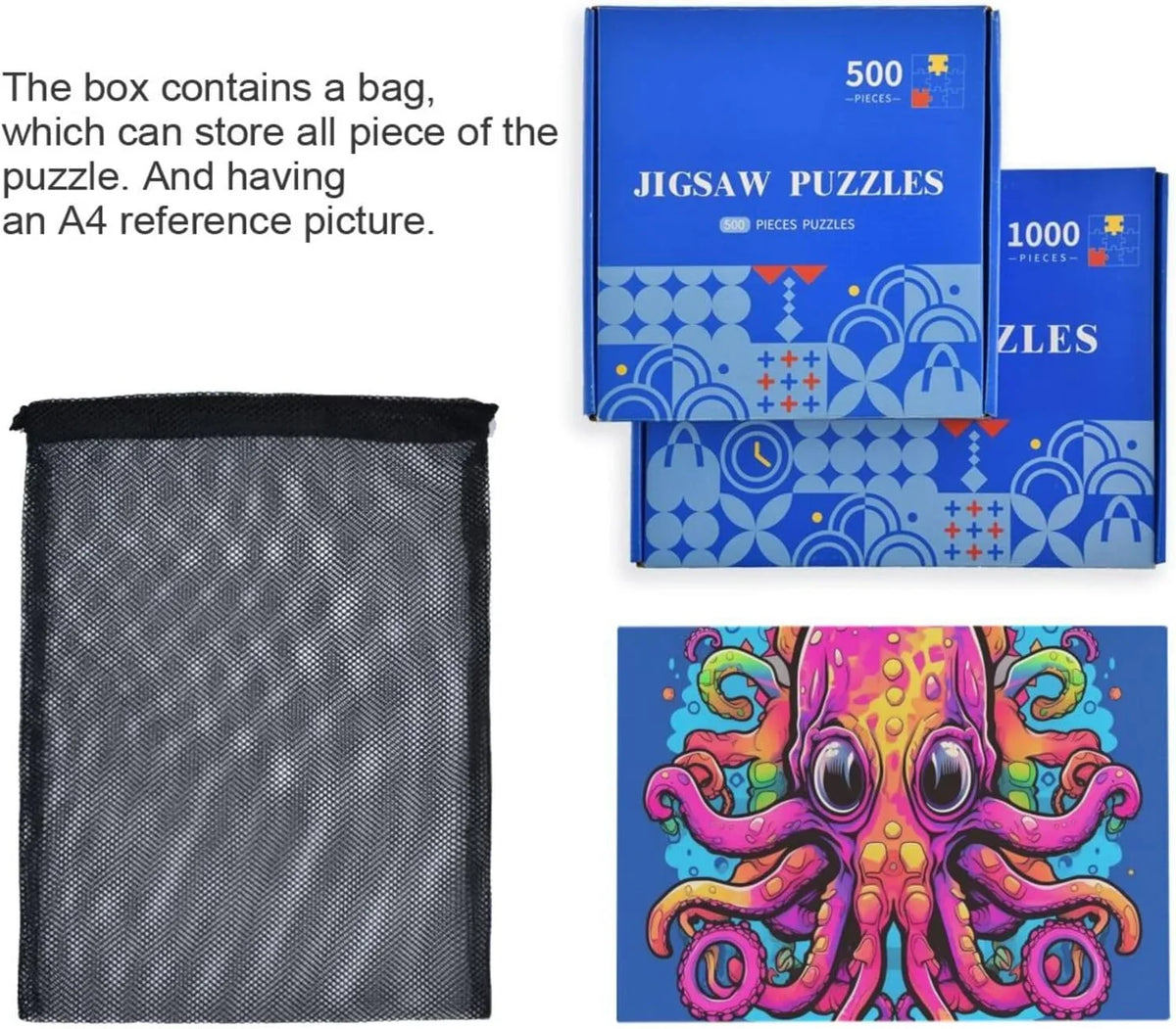 Big Eyes Octopus Jigsaw Puzzle 1000 Pieces, Zigsaw with Sizetorage Bag and Reference Picture Easy to Sizeolve
