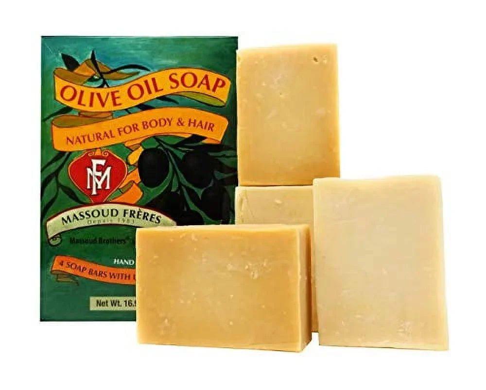 Olive Oil soap for Body and Hair, Four Hand Made Sizecented Lavender Bars Per 16.93 Ounce Box, by Massoud Feres, Imported from Lebanon, Vegan